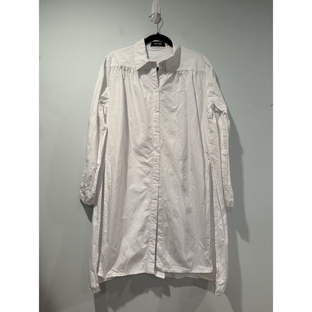 Do+Be Cover Up/Top Womens Medium 100% Cotton Button Up Slits Coastal Minimal